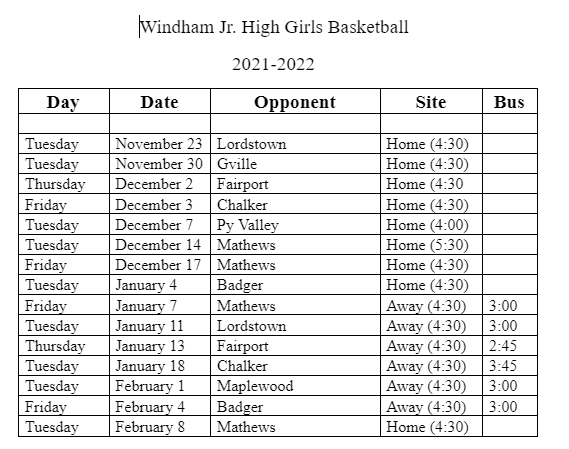 jh girls basketball schedule